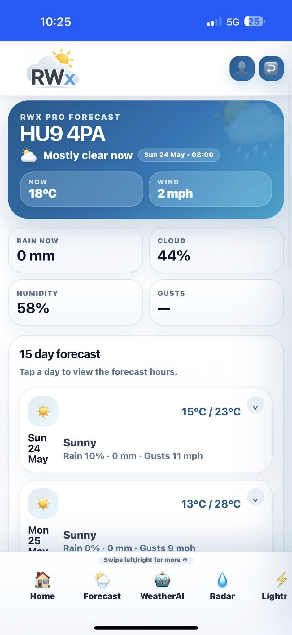 UKWF Pro forecast screen